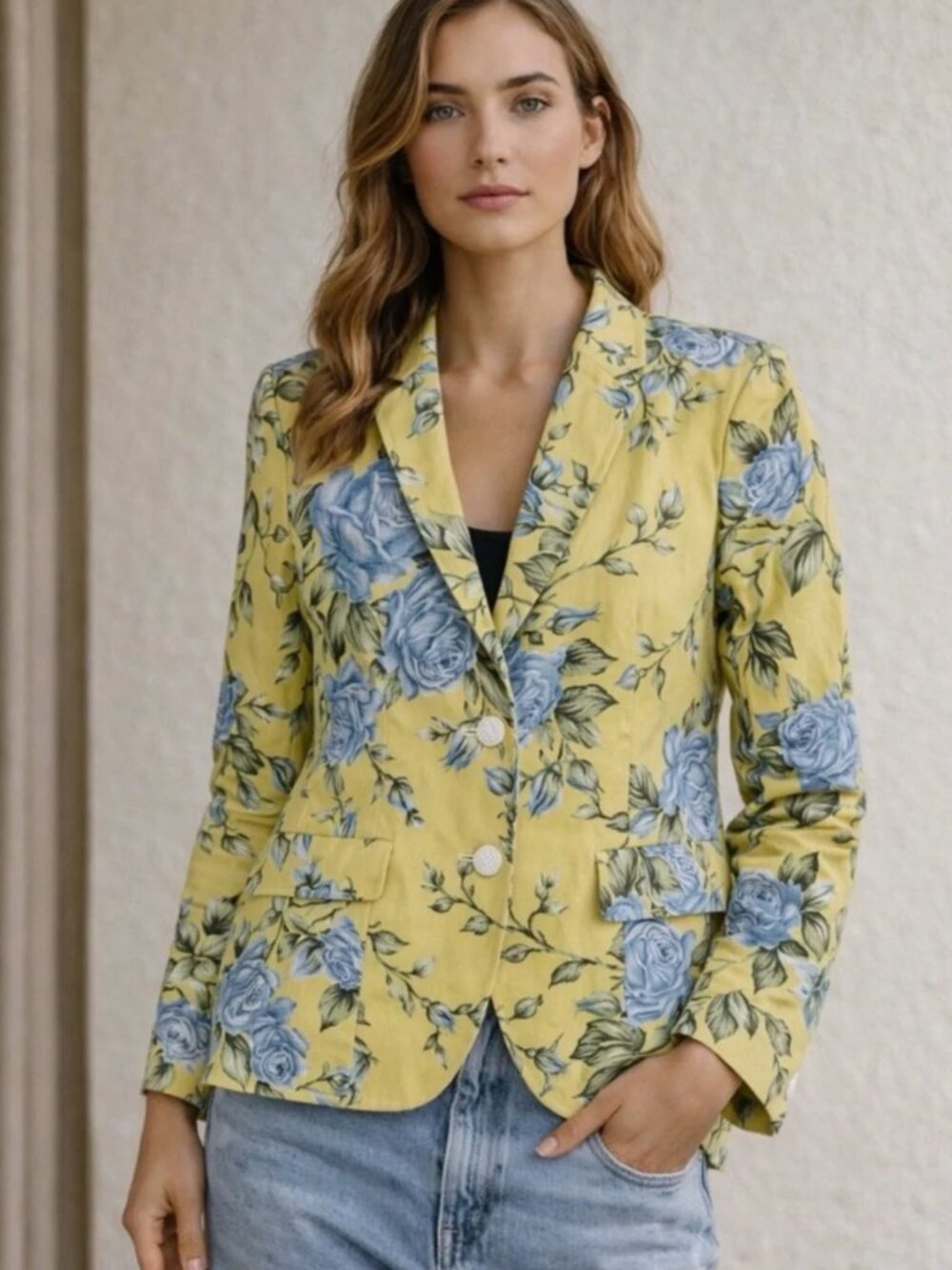 Rag & Bone Bailey Jacket Canary Yellow Blue Rose Floral Blazer Sz 2